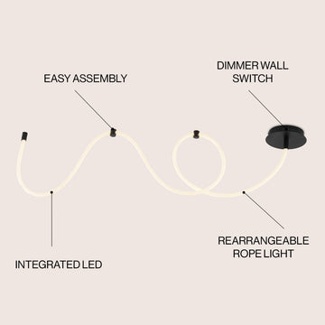 Serafina Contemporary Minimalist 360 Adjustable Silicone Neon Rope Dimmable Linear Integrated LED Flush Mount - JONATHAN Y